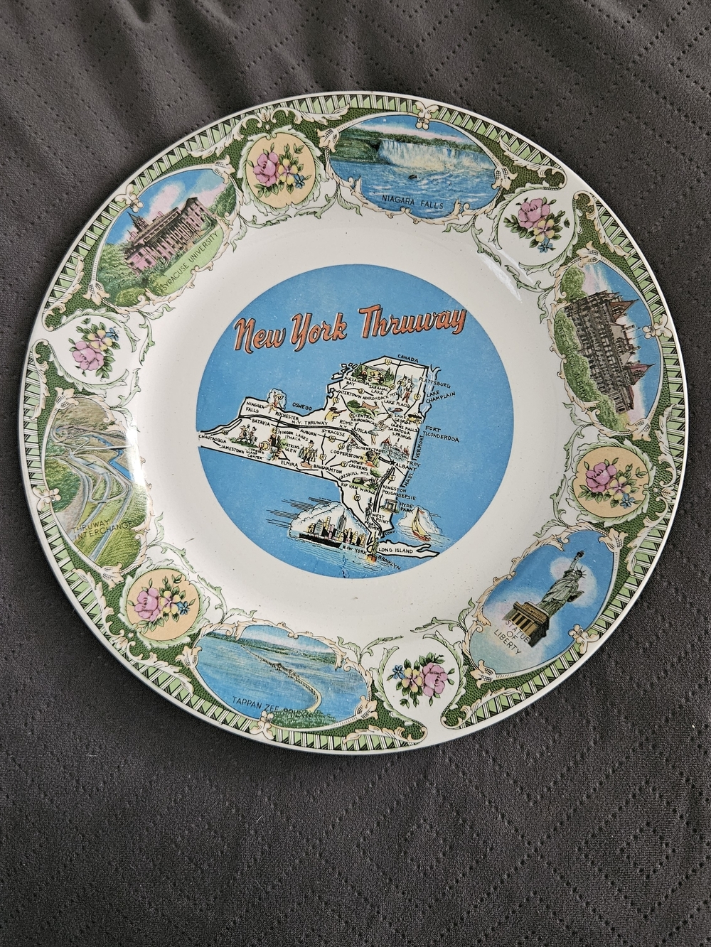 Vintage Pearl Crown Japan Ironstone New York Thruway Souvenir Plate